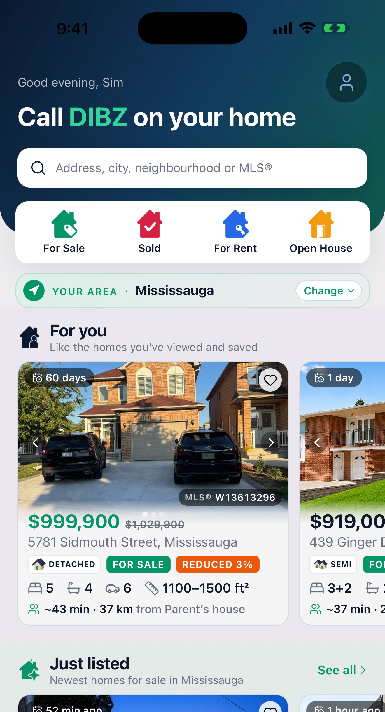 The Dibz home feed: search, categories and homes picked for you