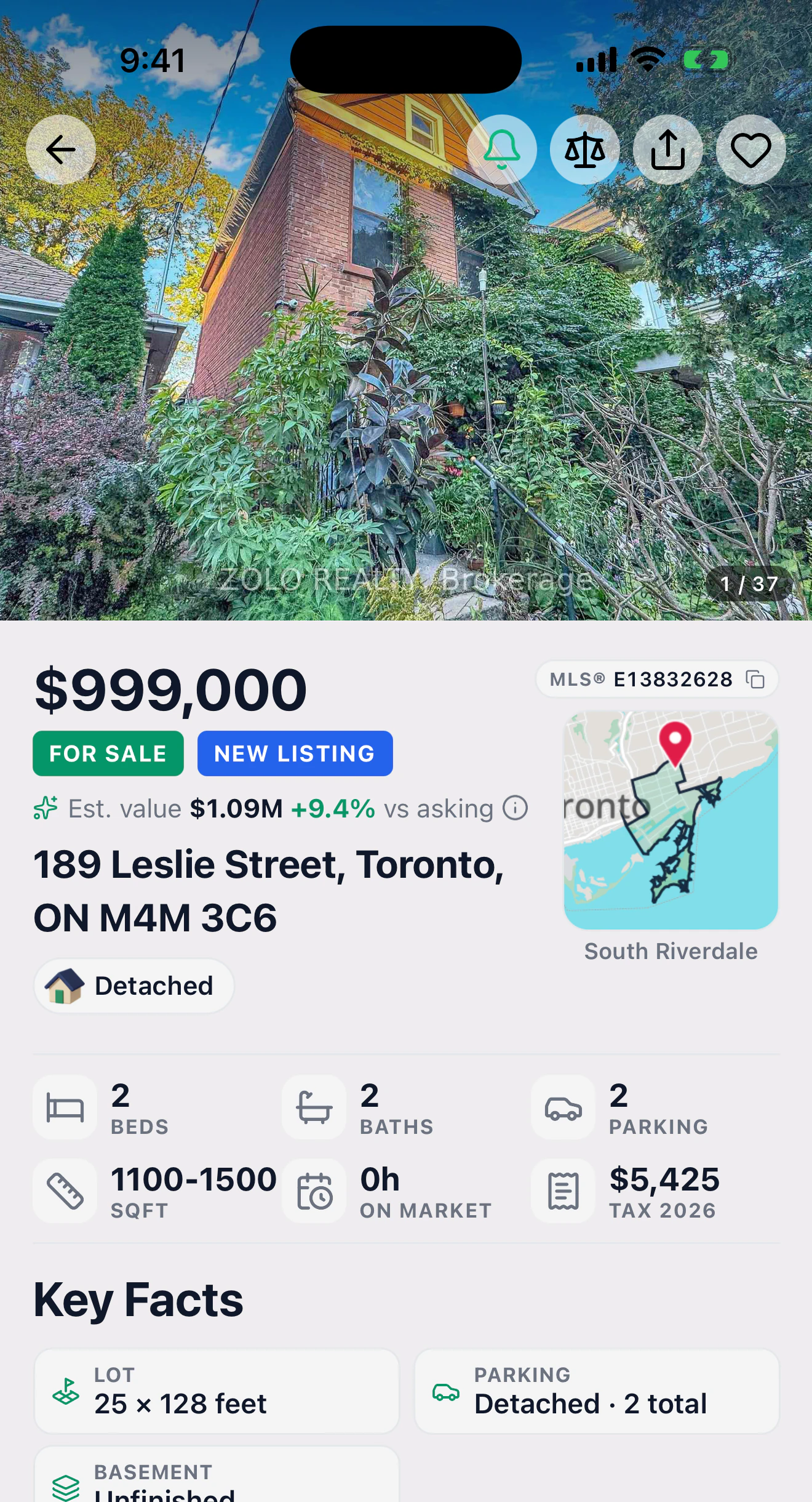 A listing page with photos, price, estimate and key facts